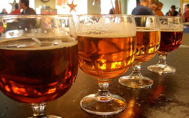Craft beers lined up at New Belgium Brewing Company