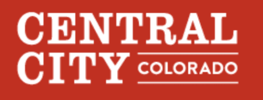 Red background with white text that says Central City, Colorado.