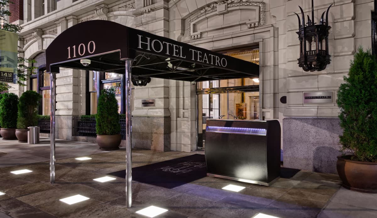The entrance and valet stand at Hotel Teatro