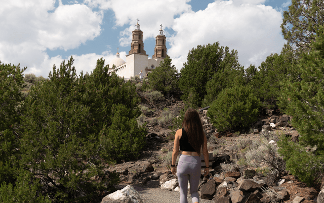Person walking at Shrine of the Stations of the Cross