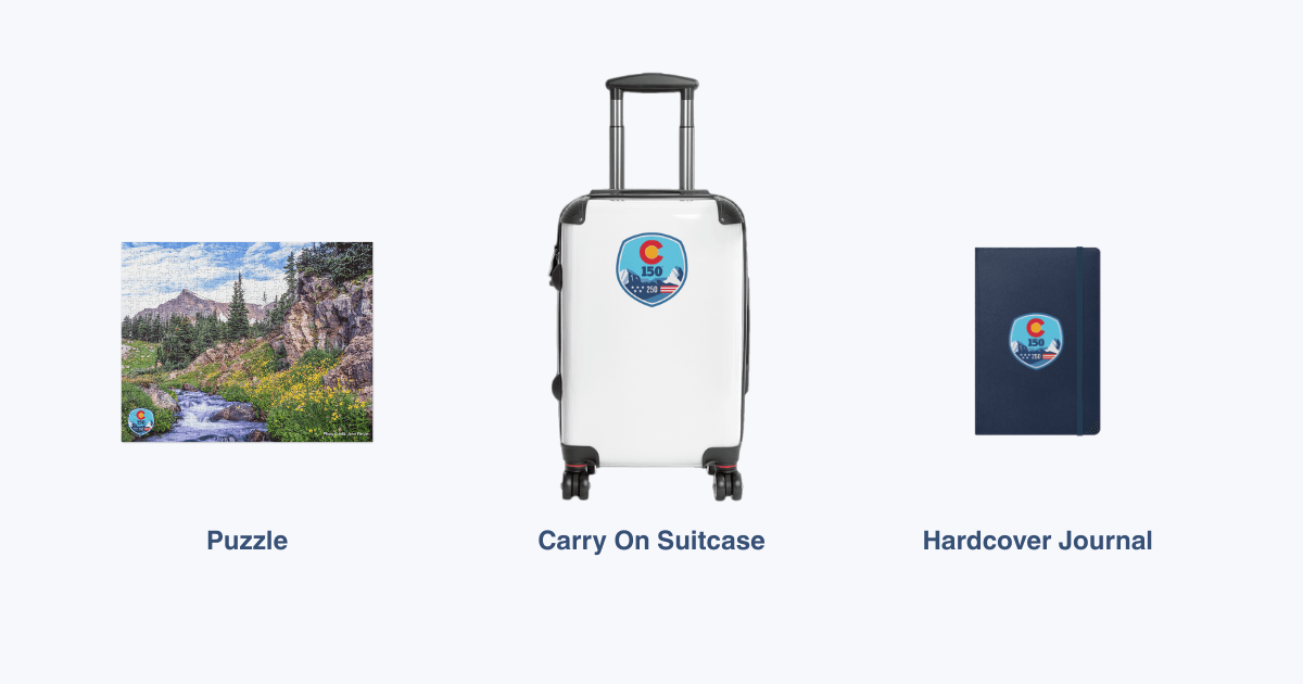 Puzzle, Carry On Suitcase, and Hardcover Journal