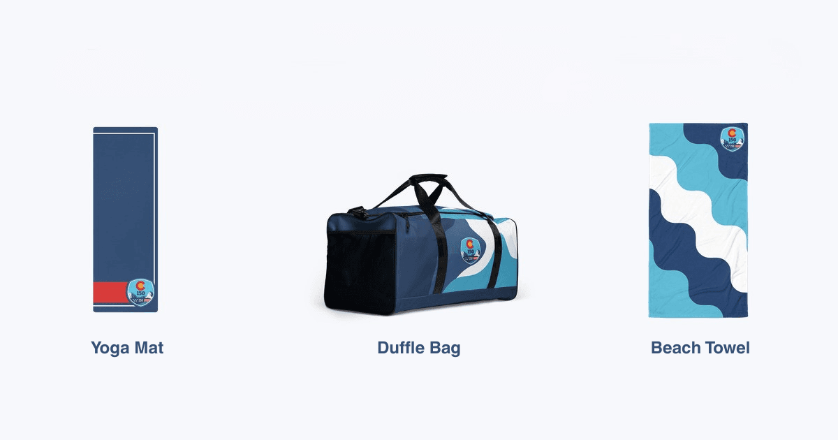 Prize images: Yoga Mat, Duffle Bag, and Beach Towel