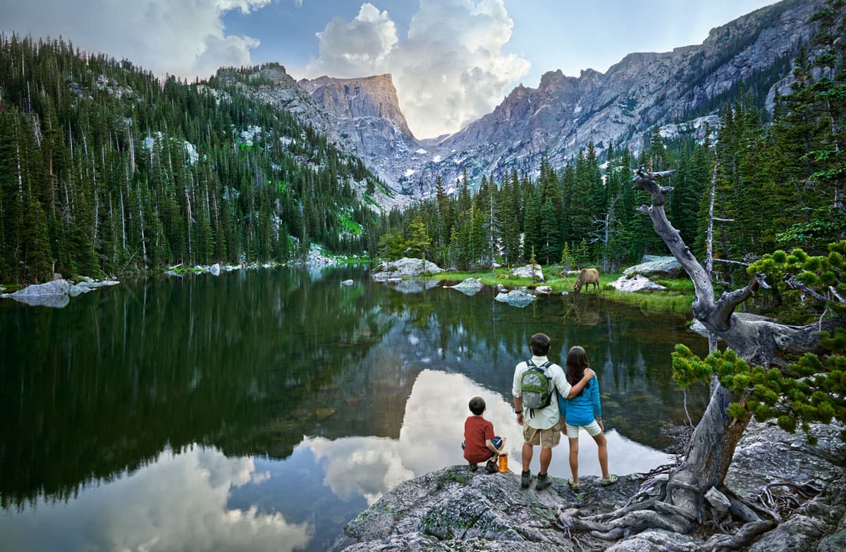Rocky Mountain National Park in summer with family by lake
