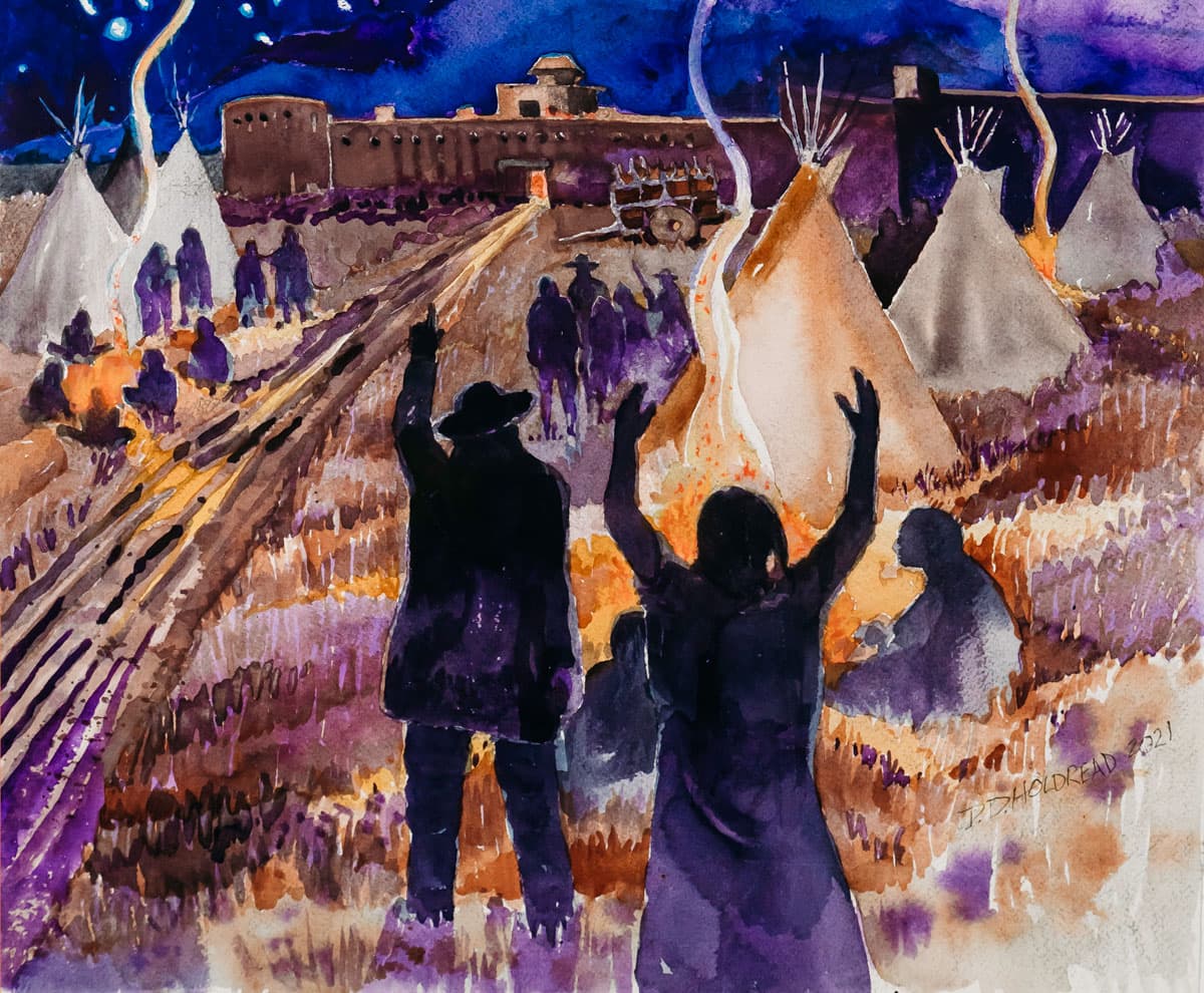 The Night the Stars Fell shows stars falling through the sky over Bent's Old Fort.