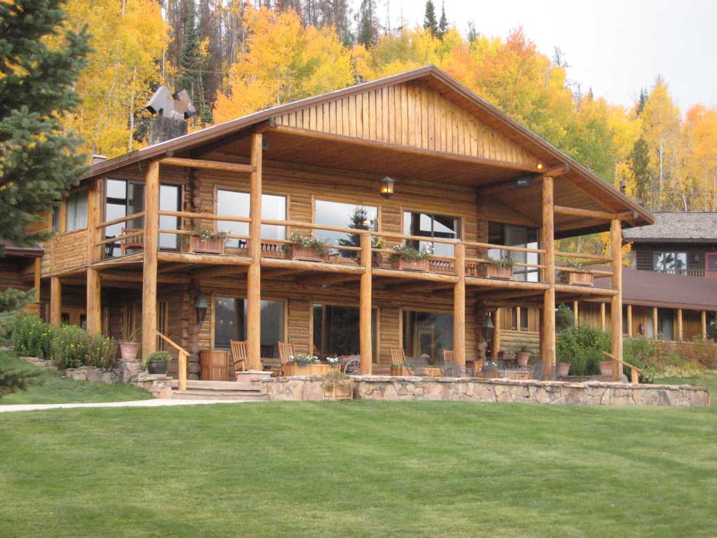 C Lazy U Ranch lodge made with logs and shingles