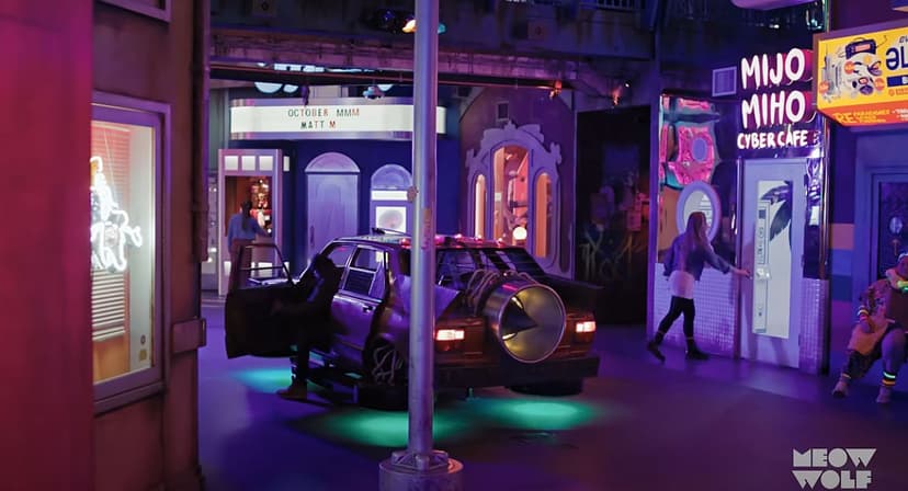 Vibrant cosmic colors and a car inside Meow Wolf in Denver Colorado