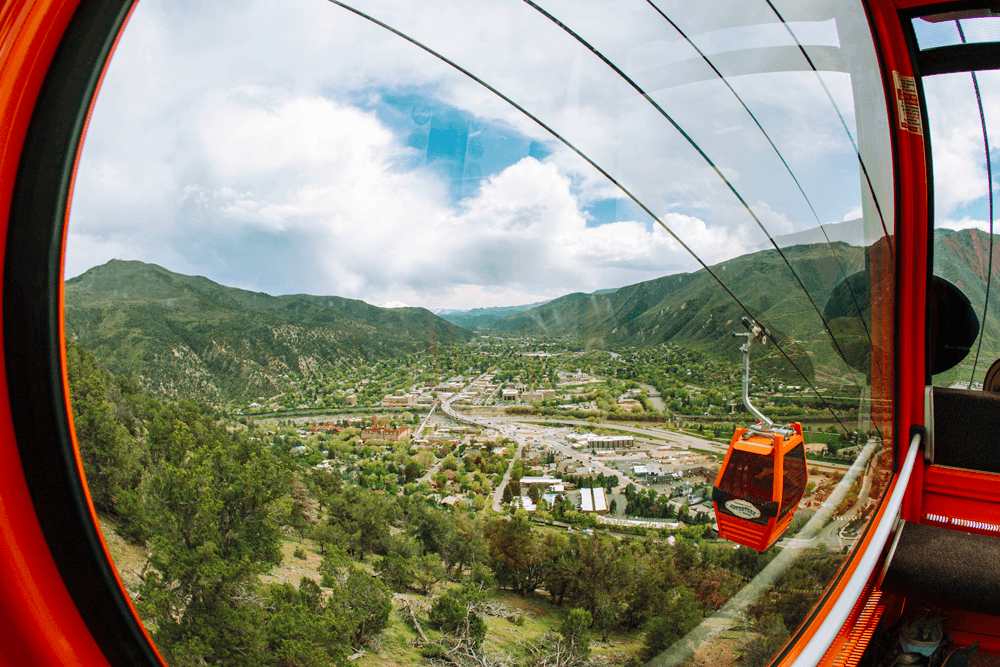 Sweeping views from a gondola gliding down the mountain