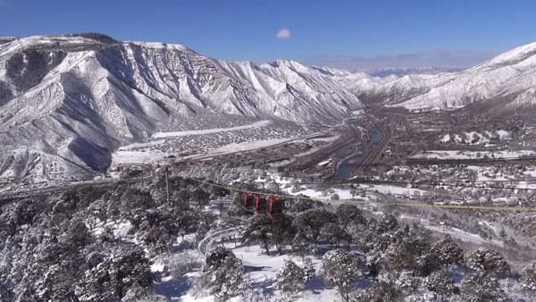 The Colorado River valley is dusted in freshly fallen snow