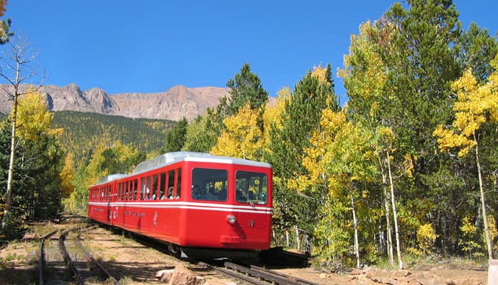 train in aspen grove in fall photo