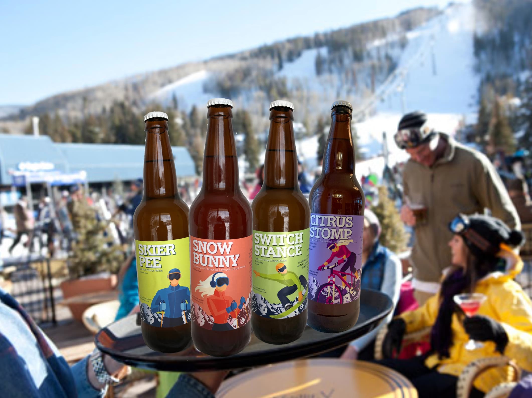skier pee, snow bunny, switch stance, and citrus stomp photo