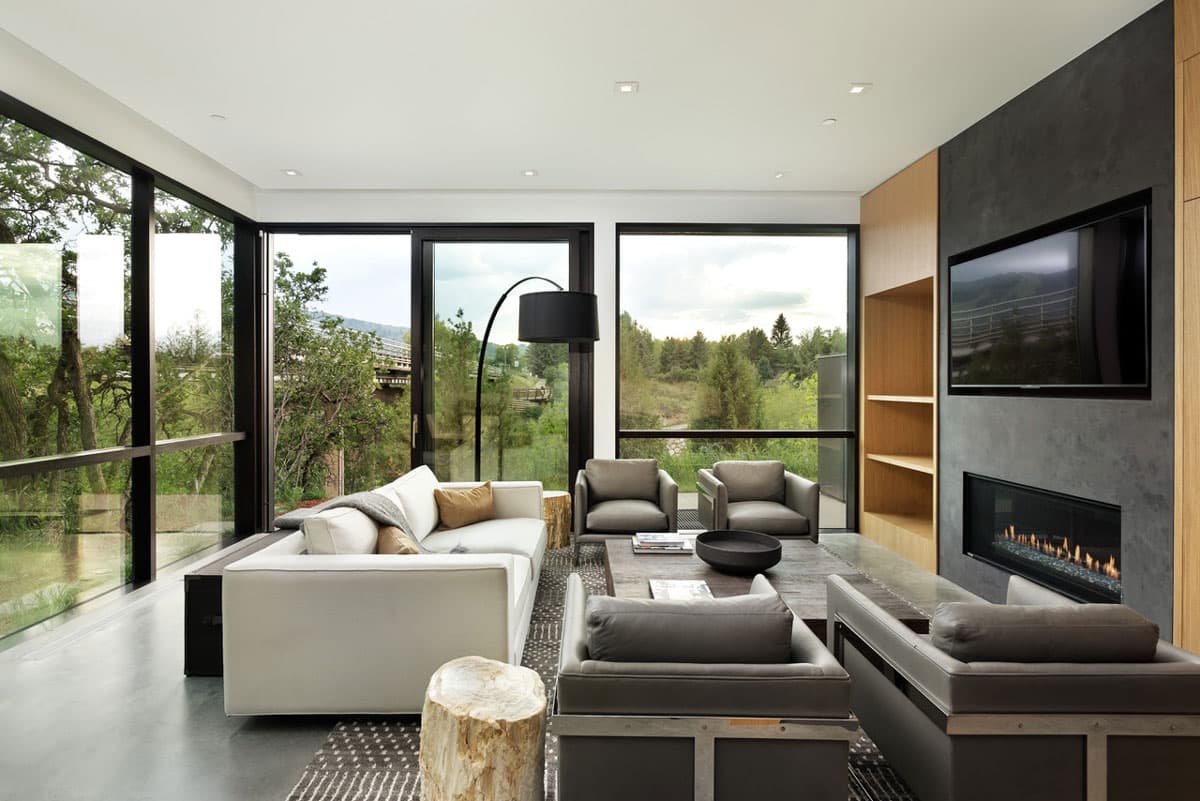 Contemporary lounge with elegant style and outdoor scenery
