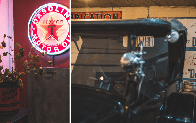 Retro automotive parts at Mellow Moon Lodge.