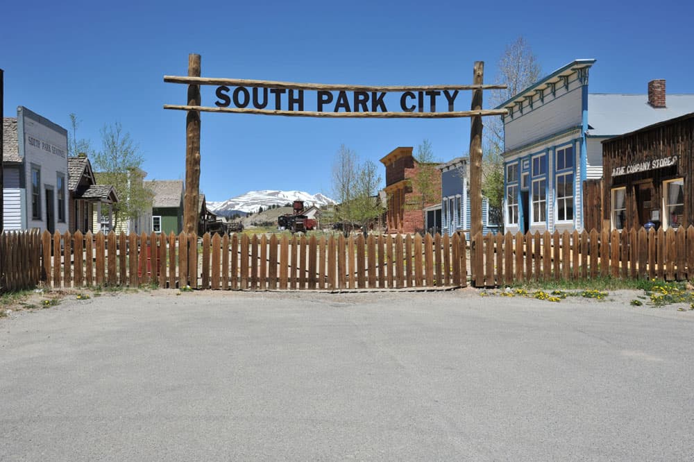 The entrance to South Park City beckons with views of historical buildings