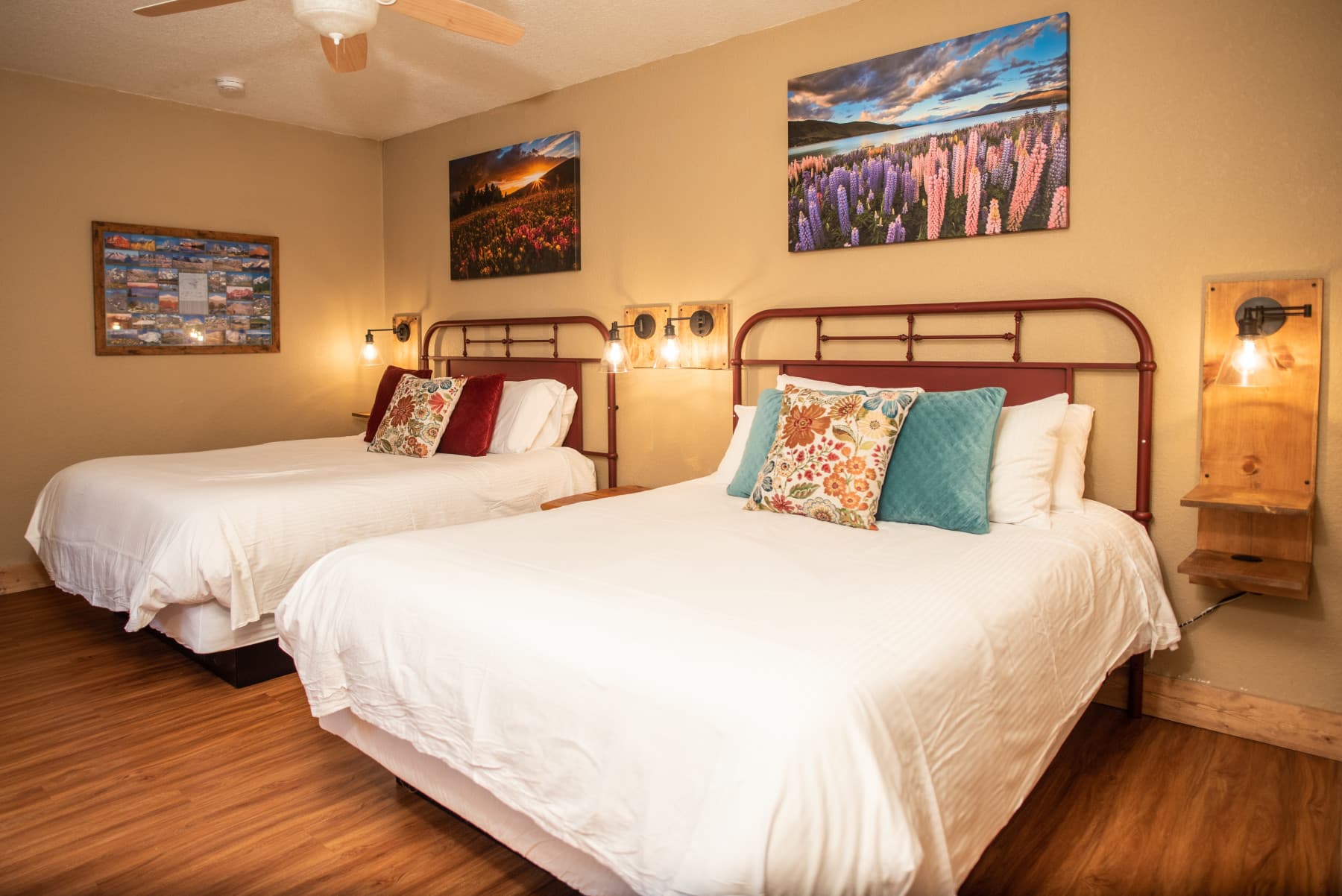 our two bedroom chalets have two queen beds in the second bedroom, tv, ceiling fan and dresser. photo 6