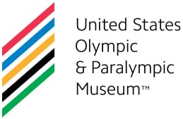 United States Olympic & Paralympic Museum logo with those words on the right and five diagonal stripes in red, blue, yellow, black and green on the left.