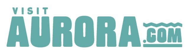 A blue VisitAurora.com logo