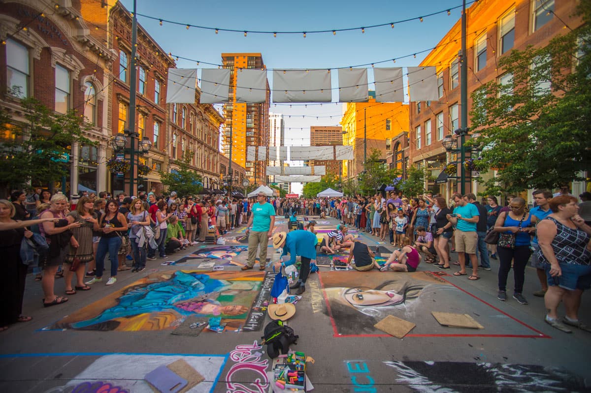 In Larimer Square in Denver, Colorado, teams of artists create stunning chalk murals on the streets surrounded by crowds of amazed onlookers.