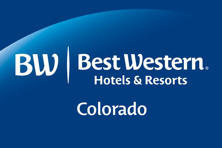 Best Western Logo; Best Western Hotels & Resorts in white letters on a royal blue background with "Colorado" under and BW to the left (all text is in white letters on the blue background)