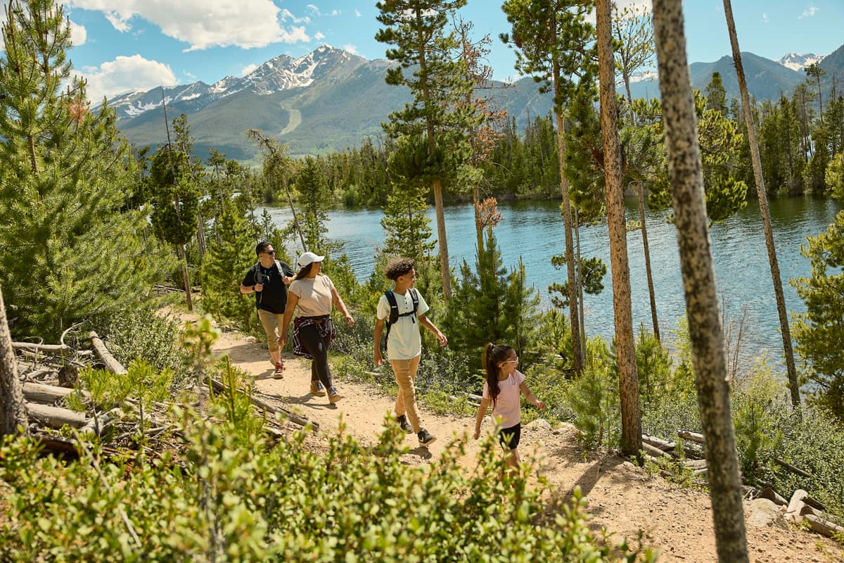 A group of people hiking at Frisco Adventure Park in Frisco, Colorado