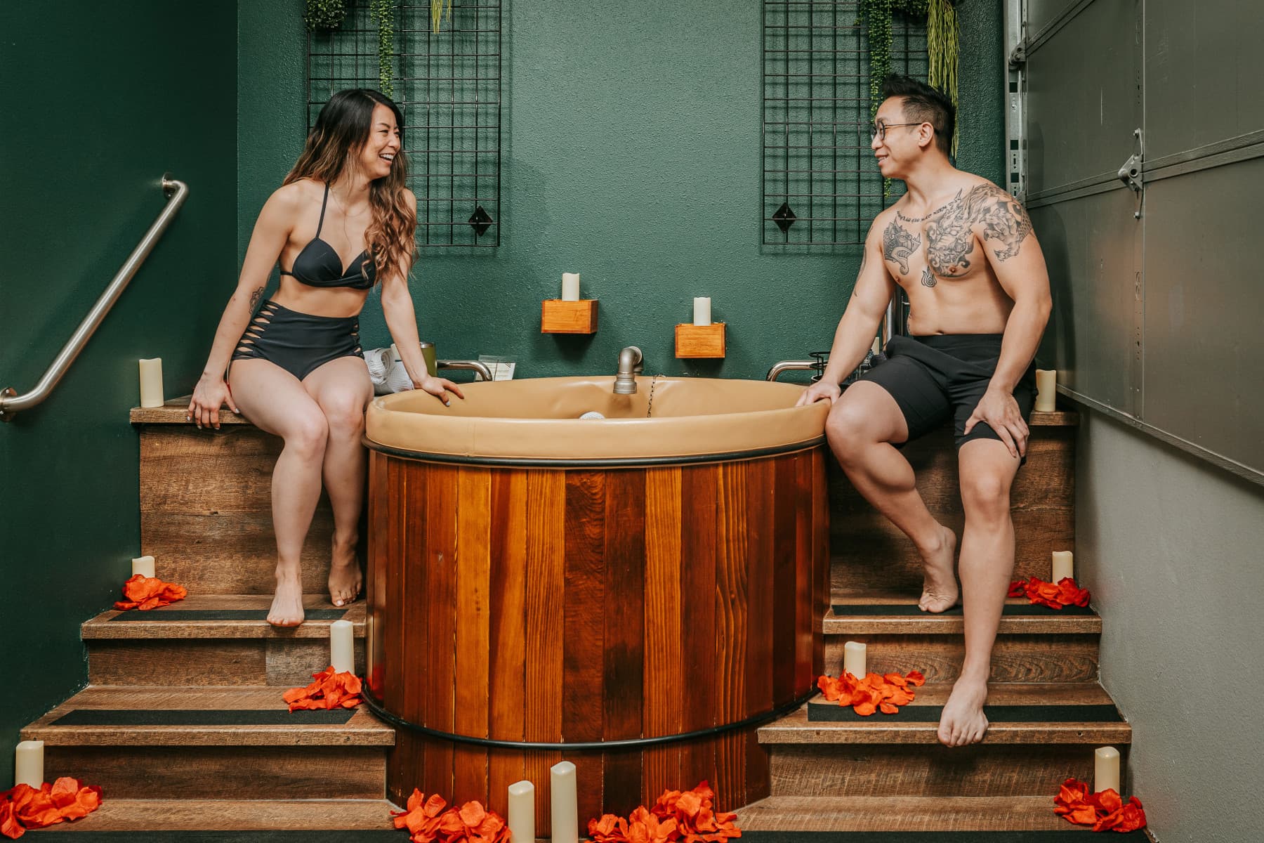 couple celebrating a date night at oakwell beer spa photo