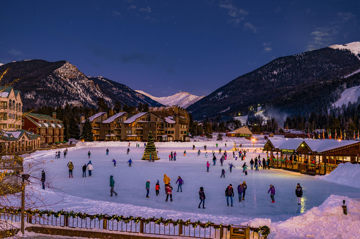 Ice skating in Keystone at one of our many outdoor ice rinks.