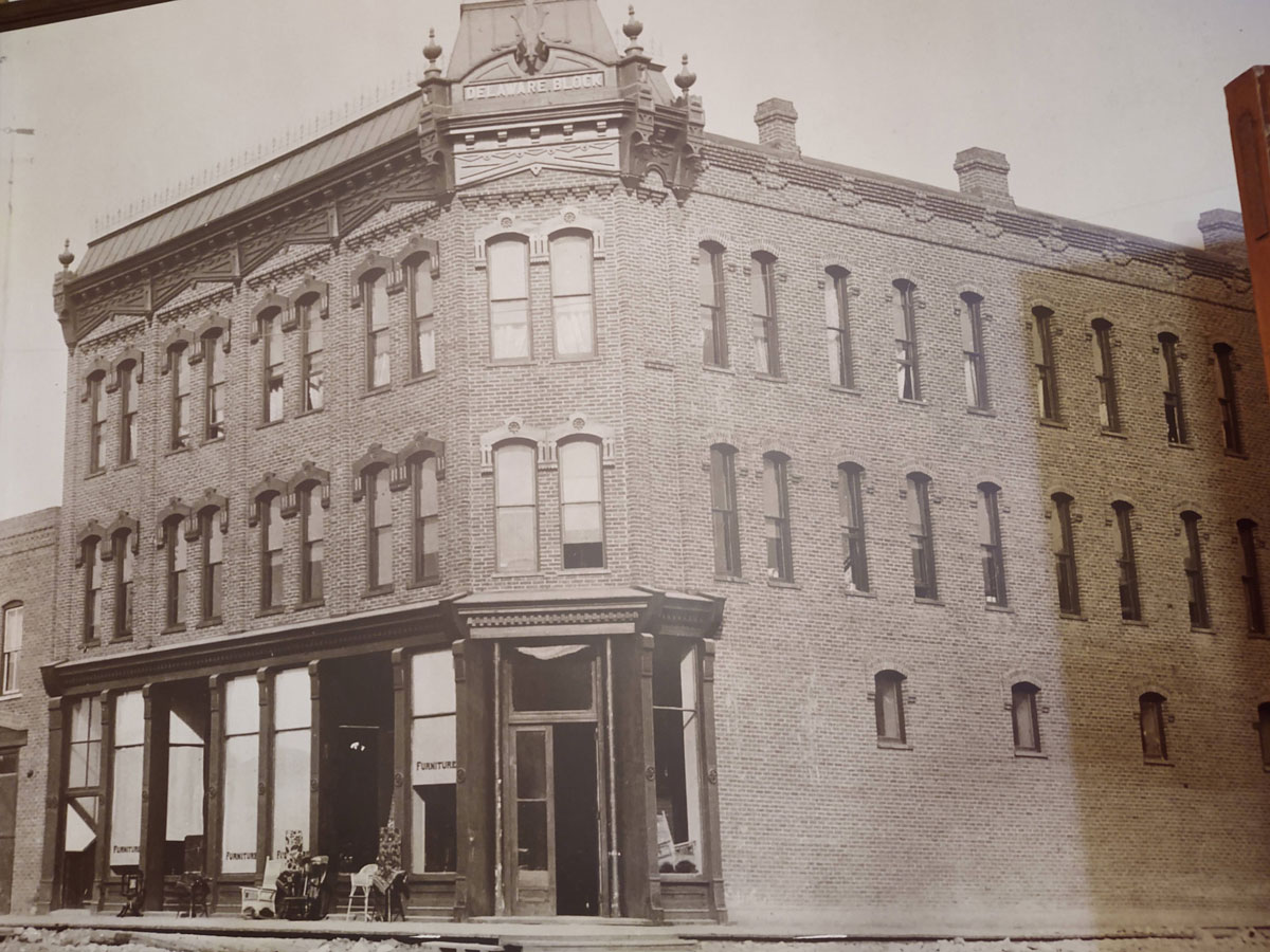 A historic photo of the Delaware Hotel in Leadville