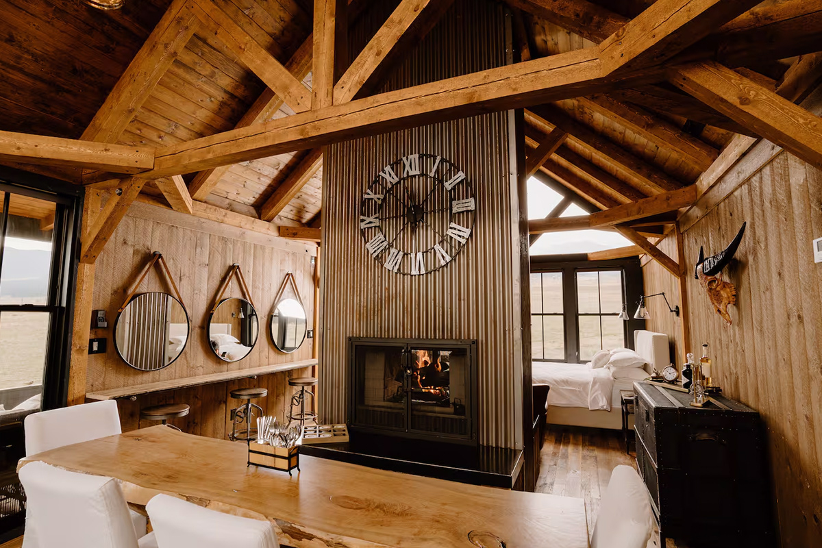 A cabin outside Westcliffe, Colorado, is styled with a fusion of Western charm and minimalist chic with lots of natural elements.