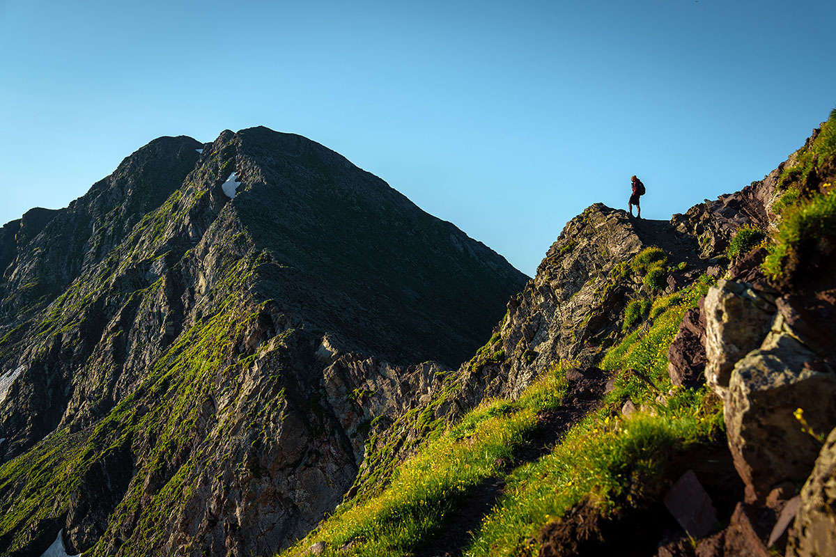A hiker scales the Phantom Terrace on the Venable-Comanche trails loop near Westcliffe, Colorado.