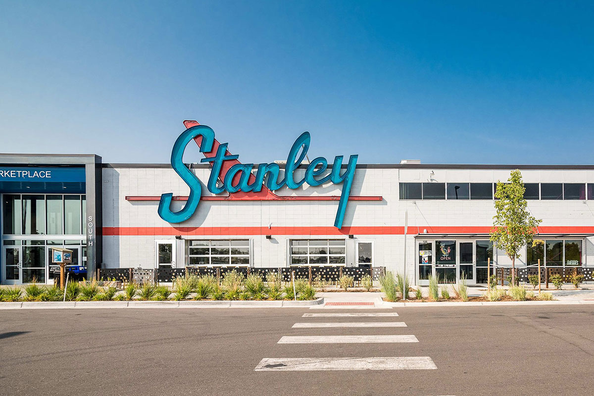 The exterior of Stanley Marketplace in Aurora, Colorado