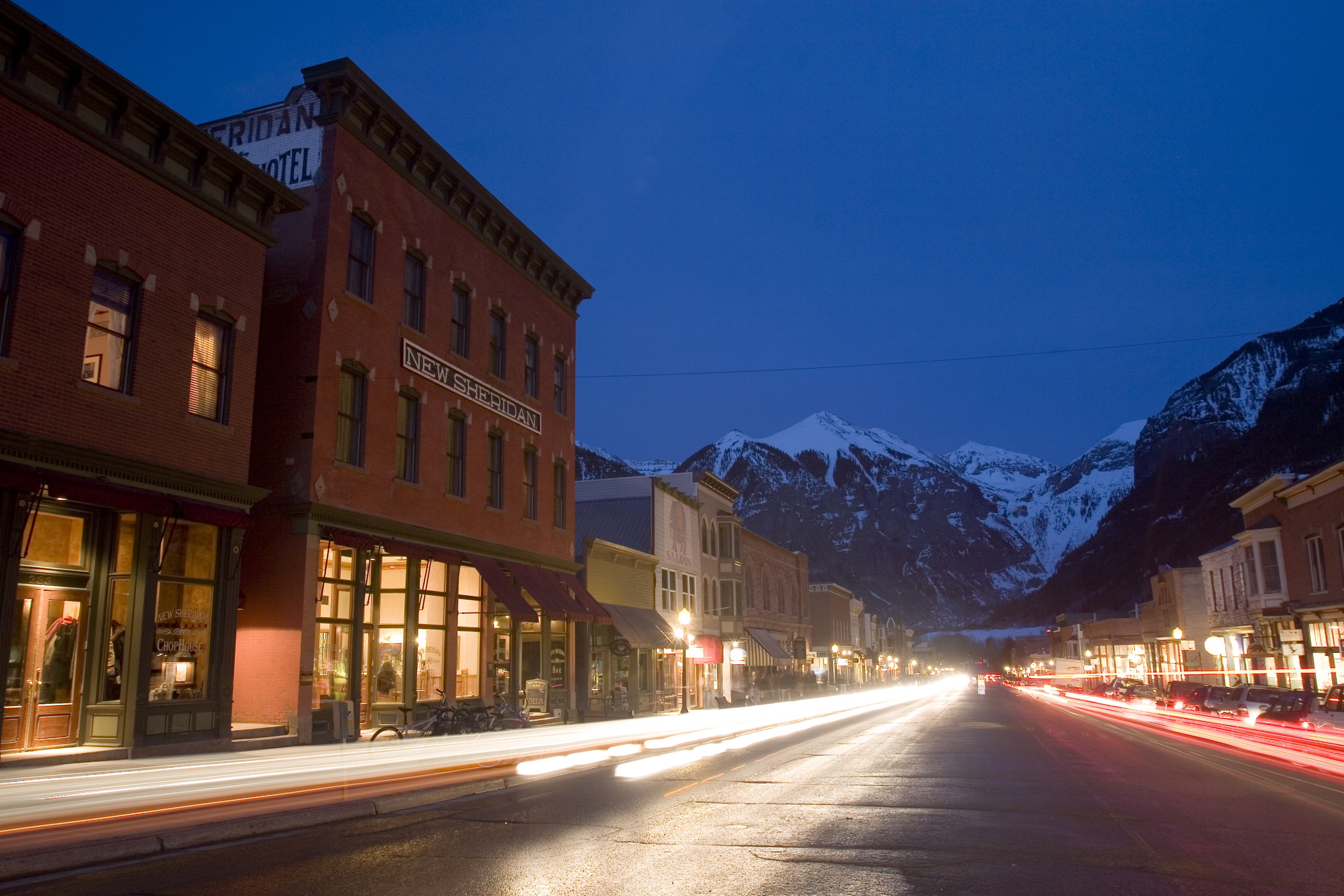 Downtown Telluride s main drag lined with shops restaurants and