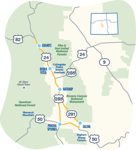 Map of Collegiate Peaks Byway Map of Collegiate Peaks Byway