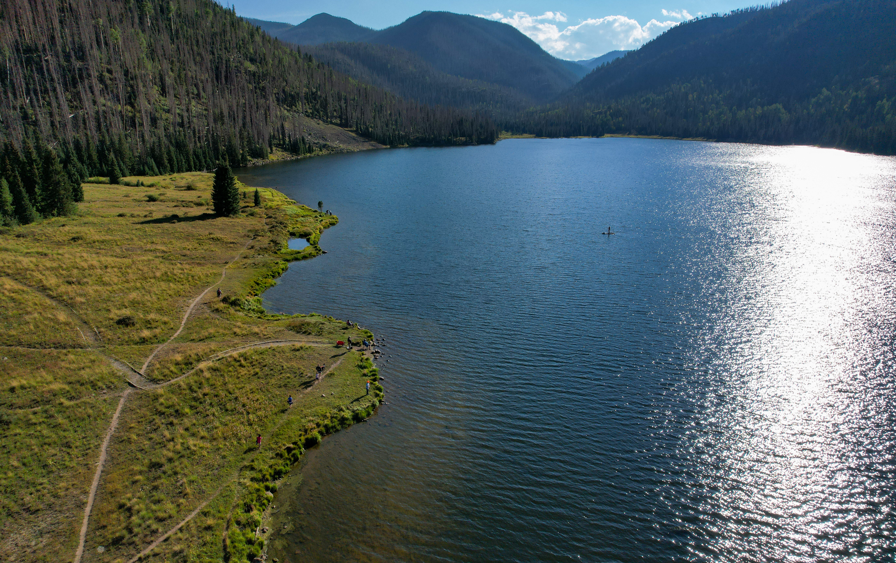 Aerial photo of a lake from above 