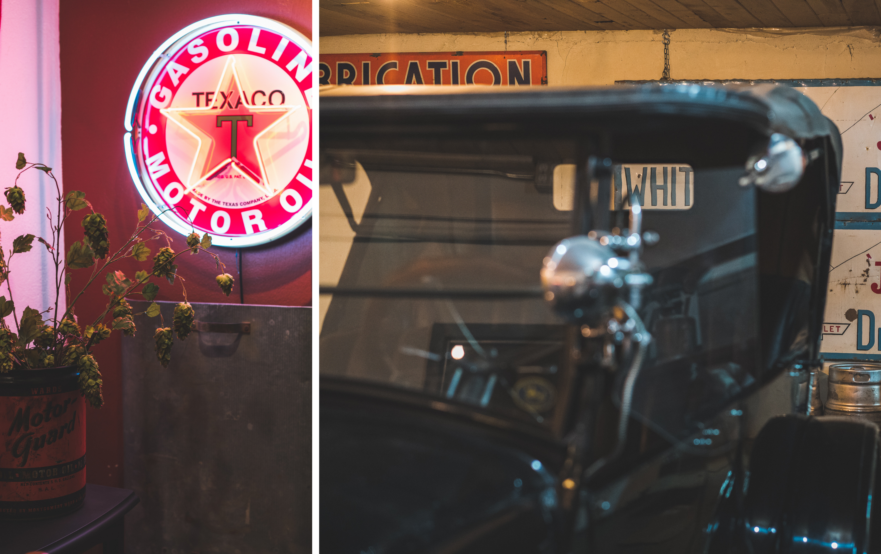 Retro automotive parts at Mellow Moon Lodge. 