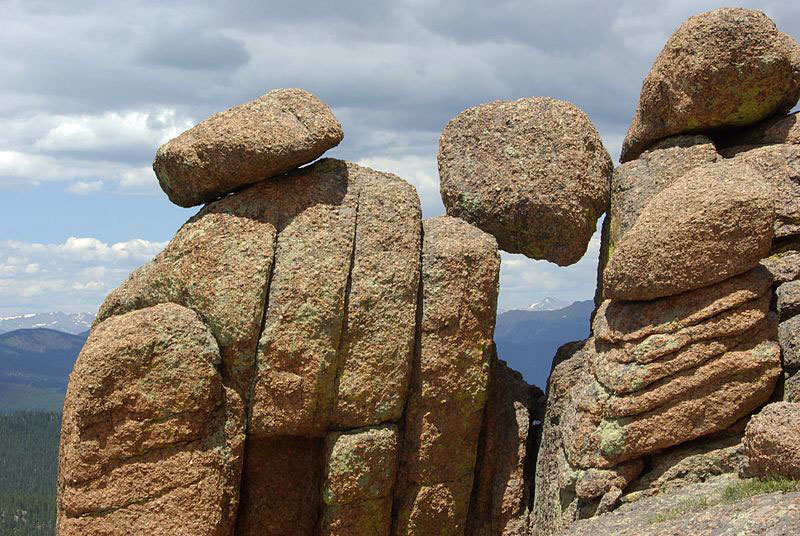 Unique rock formations in the Lost Creek Wilderness near Bailey, Colorado on a cloudy day.
