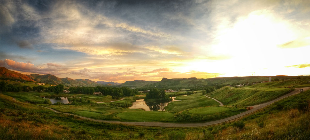 The sunsets behind the foothills at the ultra-green Fossil Trace Golf Course. 