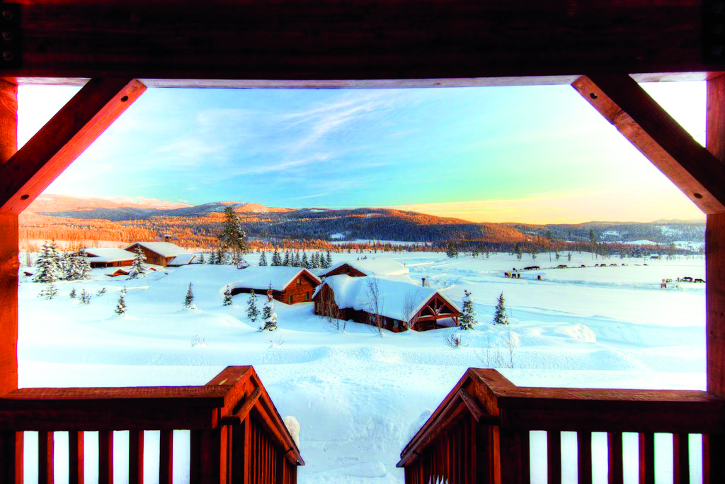 A snowy scene from the porch of Vista Verde Guest Ranch