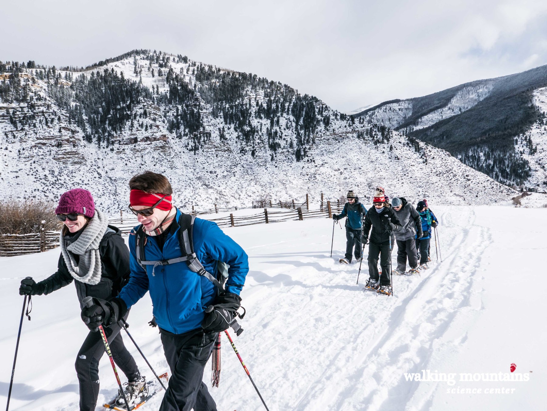 a group enjoying a backcountry snowshoe hike photo