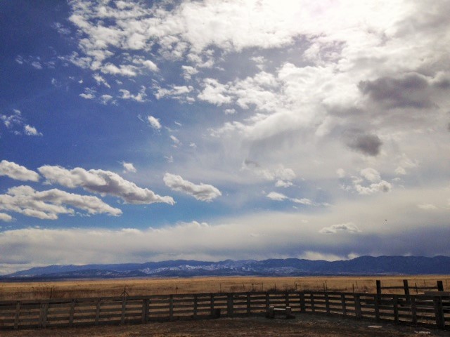 open prairie setting with vast skies, mountain views, & a large dog park. photo