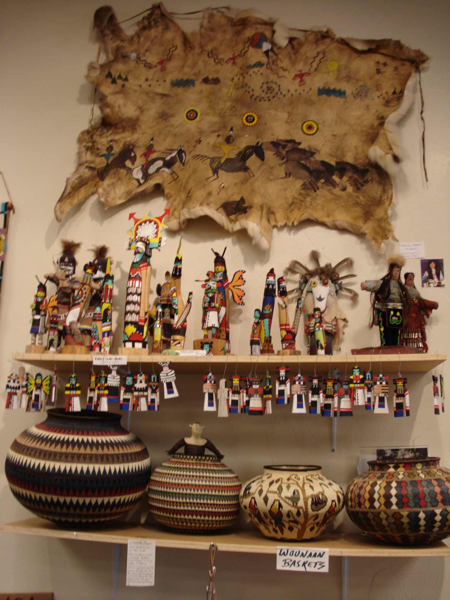 earth painted hide, hopi kachinas, wounaan baskets photo