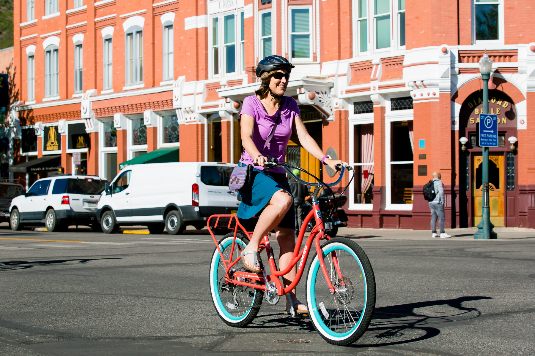 ecruiser bike ride past the strater hotel in downtown durango, co photo
