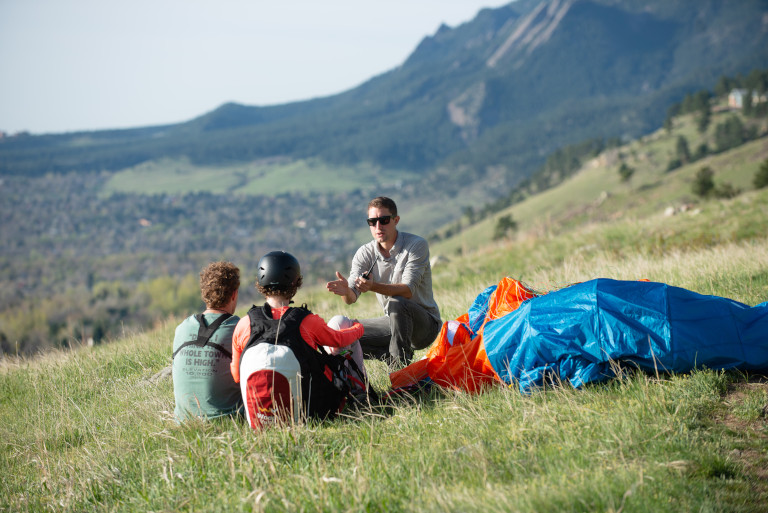 learn to fly in front of the flatirons photo