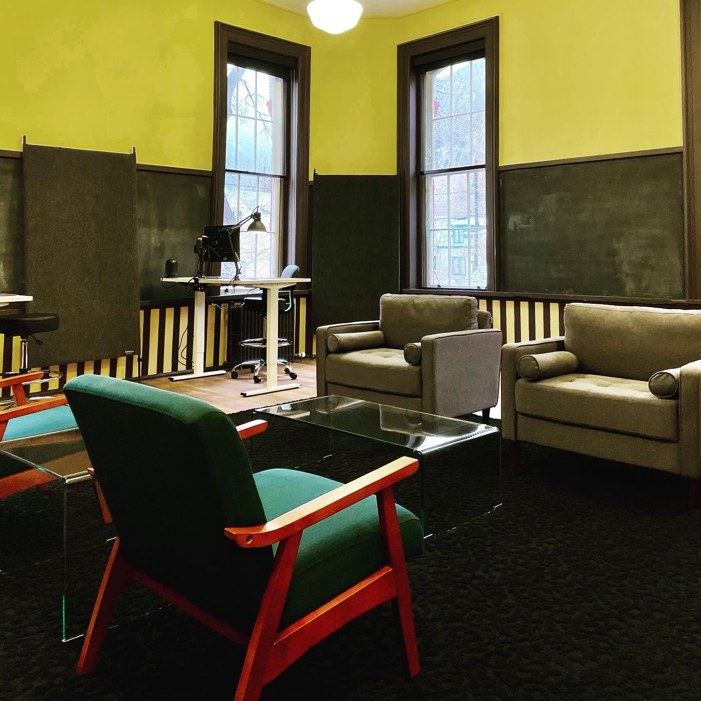 coworking desks, lounge seating, meeting rooms and performance spaces available at workspace at the old school. photo