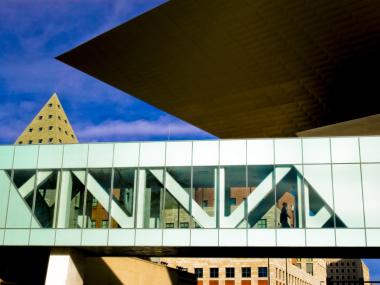 The skybridge connecting two buildings of the Denver Art Museum