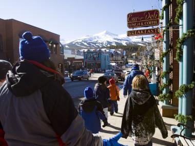 Visitors in Breckenridge take a break from the slopes to do some shopping downtown.