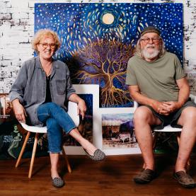Doug & Lori Holdread with Sand Creek Massacre Story Artwork Doug & Lori Holdread with Sand Creek Massacre Story Artwork
