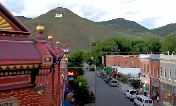 View of downtown Salida's Victorian-era buildings and S mountain