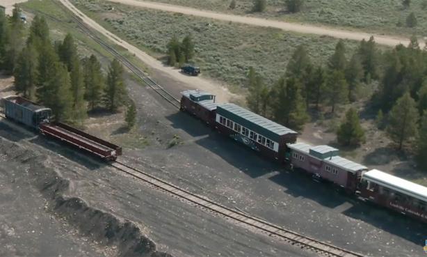 Train riding scenic route near Leadville