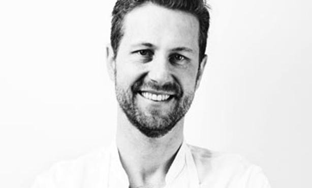Black and white headshot of Lachlan Mackinnon-Patterson of Boulder's Frasca Food & Wine