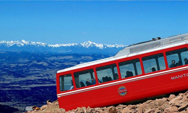The Pikes Peak train summiting America's Mountain