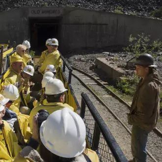 ride the mine tram: your trip into the heart of 13,240 foot galena mountain begins with a ride on an original battery-powered mine tram. this car was originally built for ouray’s famous campbird mine! all our equipment is authentic from the san juans and  photo